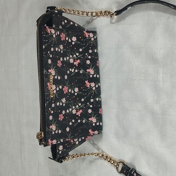 Steve Madden Black and Pink Floral Crossbody Purse with Gold Accents - Picture 2 of 10